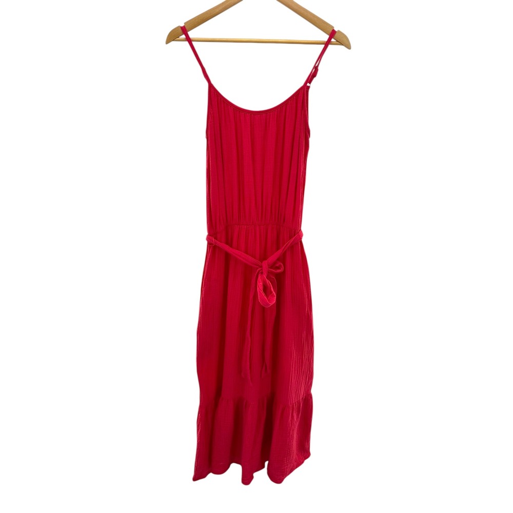 Evereve Pink Gauze Cotton Midi Sundress Small Adjustable Straps Tie Waist‎